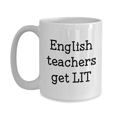 Imagem de Caneca Literary Pun – Professores de inglês Get LIT – Caneca de café de cacau quente divertido – ideia de de Natal