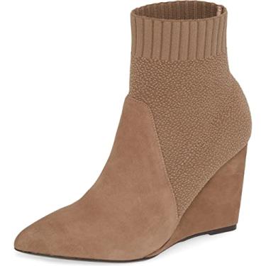Imagem de Cecelia New York Renata Pointy Toe Sock Bootie Mustang Taupe Fitted Wedge Boot (10, Mustang)