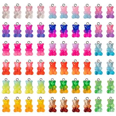 Imagem de 60 pingentes de urso de goma 3D Gradient - pingentes de argila em forma de urso de resina em 15 cores, brinco de pulseira, colar de nacklace DIY joias de artesanato para crianças adultos, artesanato artesanal