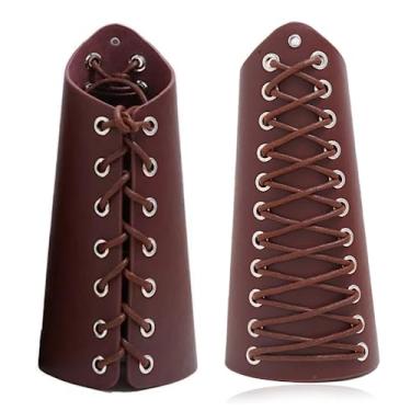 Imagem de YingHwa Pulseira de couro masculina/feminina exagerada masculina de couro rock pulseira personalizada de couro largo punk medieval acessório para cosplay, 14.76" X 8.85", Sem pedras preciosas