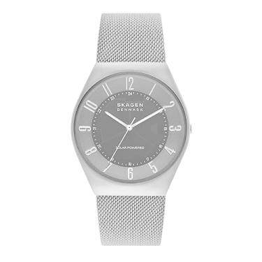Imagem de Skagen Relógio masculino Grenen com três ponteiros com malha de aço ou pulseira de couro, Malha metálica solar, Grenen