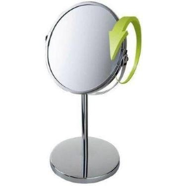 Imagem de Espelho De Mesa Dupla Face Oval Com Aumento 5X Prata 33cm Pedestal - M