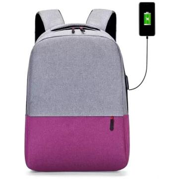 Imagem de Mochila Impermeável mochilas escolar e viagens Para Notebook Masculina/Feminina basica com USB (cinza/rosa)