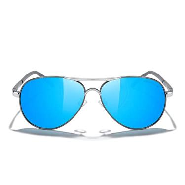 Imagem de MERRY'S Óculos de sol masculinos polarizados, armação inquebrável UV400 S8513, Gray Frame/Silver Bridge/Blue Mirror Lens