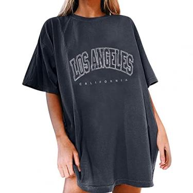 Imagem de Los Angeles Califórnia – Camiseta vintage grande para mulheres pulôver manga curta ombro caído Casual Top Túnica Camiseta Meninas adolescentes Camisola Top com Sólido C25-Cinza X-Large
