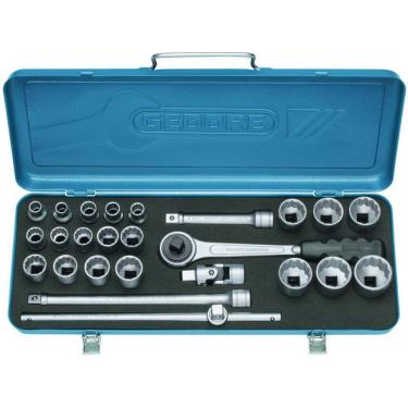 Imagem de Jogo de Soquetes Estriados e Acessórios com 25 Peças 1/4" a 1.1/4" Encaixe de 1/2" - Gedore 015558