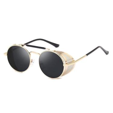 Imagem de Óculos de sol de Steampunk Design Retrô Redondo Vintage Uv400 (Dourado-Cinza)