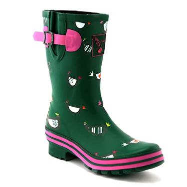 Imagem de Evercreatures Botas de chuva de borracha para mulheres, sapatos de jardim, botas à prova d'água, lindas estampas, arco-íris, cano médio, botas de chuva da marca do Reino Unido, Verde, 40