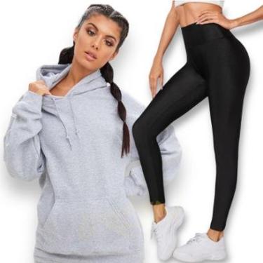 Imagem de Kit Blusão Blusa Moletom CANGURU + Calça leg LEGGING FLANELADA Academia Corrida Feminina 624-Unissex