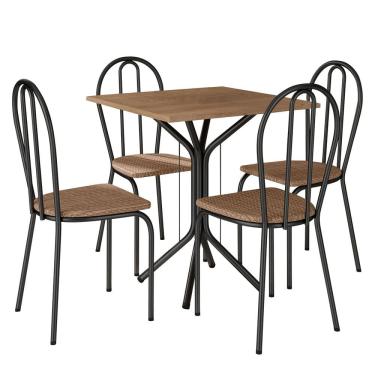Imagem de Kit Mesa de Jantar Thaisa 67,5cm com 04 Cadeiras Texas Ratan Ferro Preto - Pallazio