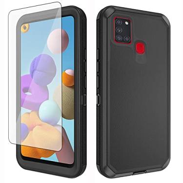 Imagem de Asuwish Capa de celular para Samsung Galaxy A21S com protetor de tela de vidro temperado e capa de celular híbrida, resistente, à prova de choque, resistente, acessórios para celular Glaxay Galaxies A