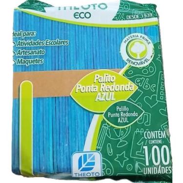 Imagem de 100 Palito Picolé Sorvete Ponta Redonda Artesanato Theoto - Azul