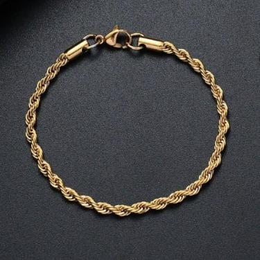 Imagem de Pulseira Trançada Cordão Torcido 4mm Aço Inox 316l Gold - Vorax Acessó