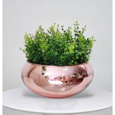 Imagem de Arranjo de Folhagem Verde Artificial No Vaso Rose Gold Luxo - La Caza 