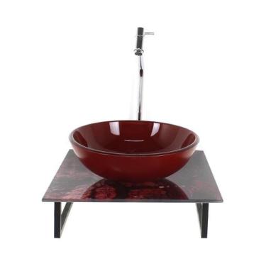 Imagem de Kit Cuba Vidro Redonda 10Mm Tampo Vidro 40Cm X 40Cm Mármore - Cubas E 