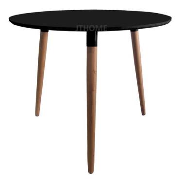 Imagem de Mesa Redonda Jantar 80cm Respiga Ayme 3 75cm Pé Palito - Jthome, Preto