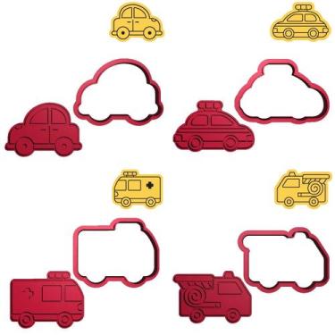 Imagem de Kit 4 Cortadores Carro Viatura Bombeiro Ambulância - DOCE IMPRESSO, 9,