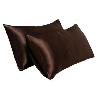 Imagem de Kit 02 Fronhas Cetim 70cm x 50cm Anti Frizz Marrom - Tuca Casa
