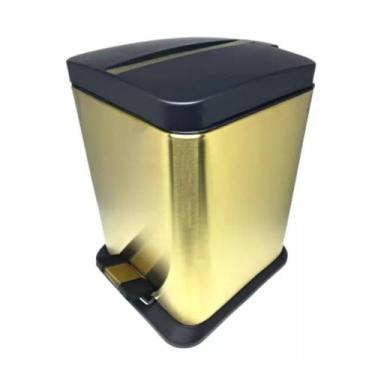 Imagem de Lixeira Quadrada Dourada e Preta em Aco Inox Com Pedal 12L - By Fineza