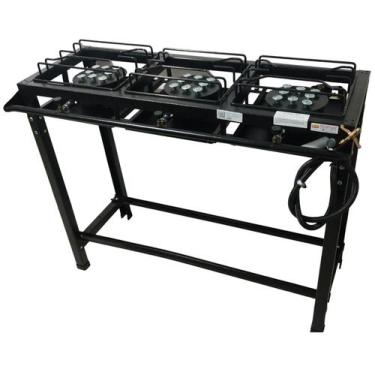 Imagem de Fogão Industrial 3 Bocas Alta Pressão Preto c/ mangueira e registro - 