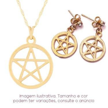 Imagem de Kit  Pentagrama  Colar + Brinco Wicca Estrela 5 Pontas - Sunshine Cris