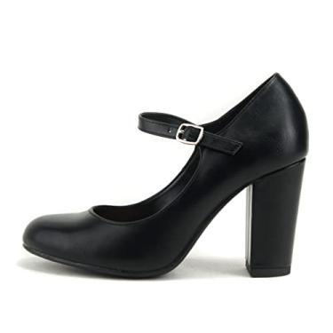 Imagem de Cityclassified "NOLA" ~ Sapato feminino confortável de salto médio Mary Jane com tira para escritório, bico redondo fechado, Poliuretano preto, 11