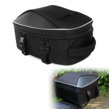 Imagem de REARACE Bolsa traseira de motocicleta, bolsa de armazenamento de capacete no banco traseiro, alforjes, multifuncional, bolsa de bagagem de motocicleta com capa à prova d'água