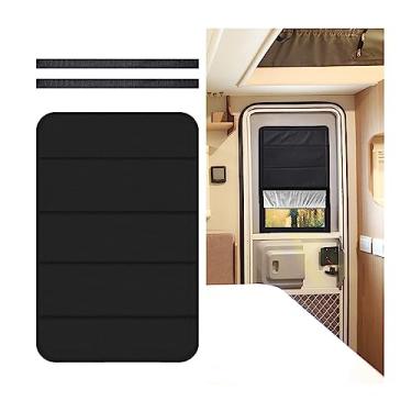 Imagem de AUCELI Capa para persiana de porta de trailer, capa de para-sol com imã, para-sol dobrável para trailer, cobertura de cortinas de chuveiro blecaute para trailer, impermeável, tecido Oxford engrossado, acessórios interiores (preto)