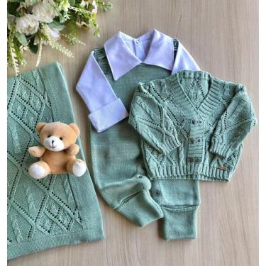 Imagem de Saída de maternidade menino 6 botões em tricot 4 peças - Dinhos baby, 
