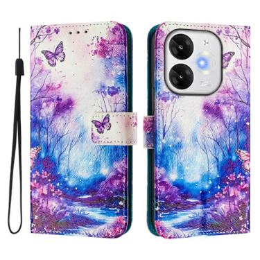 Imagem de Capa carteira para itel A80, 3 compartimentos para cartão, 1 compartimento para dinheiro, capa flip de couro PU com padrão fofo, capa com fivela magnética à prova de choque, compatível com sem fio