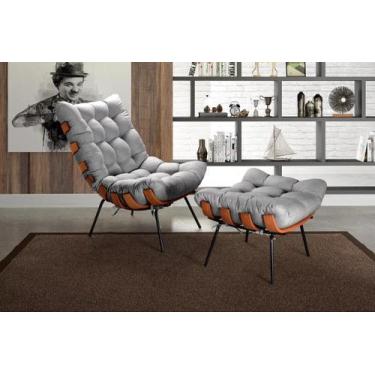 Imagem de Kit Poltrona Costela De Adão Kit E Pufe Base Fixa Em Aço E Madeira -Da