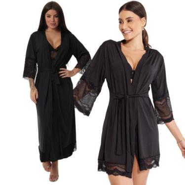 Imagem de Kit robe noiva roupão longo robe luxo sexy curto - ALTIE, Preto, G