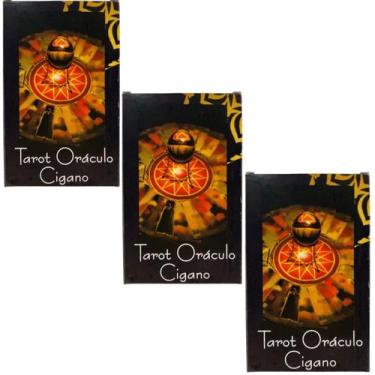 Imagem de Kit 3 Baralhos Oráculo Cigano Preto e Laranja 36 Cartas - META ATACADO