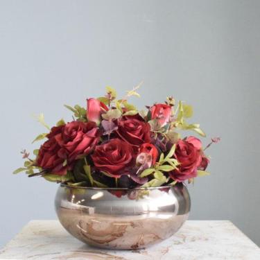 Imagem de Arranjo de Flores Artificiais Rosas Vermelhas no Vaso Bronze - FORMOSI