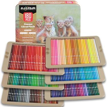Imagem de KALOUR PDAS 180 Colored Pencil Set for Adults & Artists, Rich Pigment Soft Core, 15 Metallic Pencils, 6 Neon Pencils, Ideal for Coloring Drawing Sketching Shading Blending, Vibrant Colors (Tin Case)