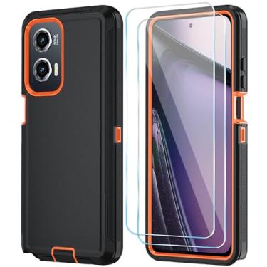 Imagem de Qinmay Capa de celular para Motorola Moto G Stylus 5G 2024 com protetor de tela HD, capa de telefone resistente, à prova de choque e à prova de quedas, 3 camadas para Moto G Stylus 2024 (BBlackOrange)