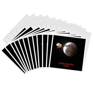 Imagem de 3dRose Papai Noel em seu trenó com uma lua cheia no fundo, cartões comemorativos, conjunto de 12 (gc_60345_2)