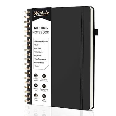 Imagem de WEMATE Caderno de reuniões para trabalho B5 (17,8 cm x 25,4 cm) - Caderno de trabalho de couro PU com agenda, itens de ação e notas - 200 páginas para homens e mulheres, funcionários e estudantes