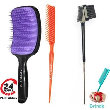 Imagem de Kit Escova Cabelo Raquete, Pente 3 Fileiras Fitagem, Pente Bay Hair 3 