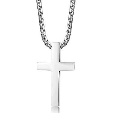 Imagem de Zillaly Corrente cruzada para homens e mulheres, colar de cruz de ouro para homens, colar masculino com cruz em ouro, prata e preto, design simples e elegante, Aço inoxidável, Não aplicável