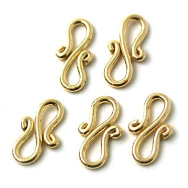 Imagem de LynnAround Fecho em S duplo, bronze - cor ouro amarelo, tamanho 15 x 12 mm, pacote com 5 peças, joia de reposição com fecho de colar