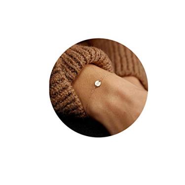 Imagem de Bracelete com inicial personalizada Glimmerst, banhado a ouro 18 quilates, bracelete com letras de aço inoxidável, bracelete delicado com pingente de moeda, bracelete com nome de disco delicado para mulheres e meninas Dourado