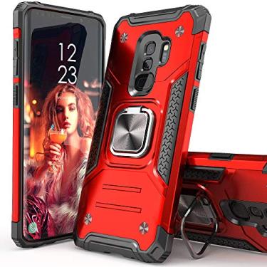 Imagem de IDYStar Capa para Galaxy S9 Plus, capa híbrida de teste de queda com suporte de cartão e capa protetora fina para Samsung Galaxy S9 Plus, vermelha