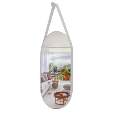Imagem de Espelho com Alça Oval Couro Moderno Lavabo + Pendurador - Diretoo, Gel