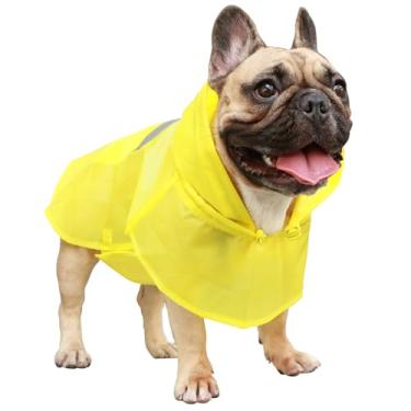 Imagem de Casaco de chuva para cachorro iChoue ajustável à prova d'água com tiras reflexivas, leve, poncho para buldogue inglês labrador Golden Retriever (amarelo, GG)