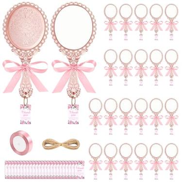 Imagem de Espelho de mão vintage conjunto de 24 espelhos compactos grandes com fita e etiquetas de agradecimento espelho de maquiagem compacto espelho de viagem espelho de mão vintage para dia das mães