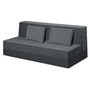 Imagem de Ressainic Cadeira dobrável para sofá-cama com travesseiro, cadeira dobrável conversível, colchão de espuma, sofá-cama dobrável para sala de estar/dormitório/convidado/escritório (cinza, Queen)