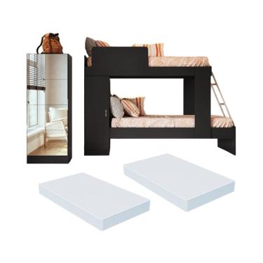 Imagem de Beliche com Colchões Inclusos 1 Porta e Sapateira com Espelhos Multimóveis MP4371