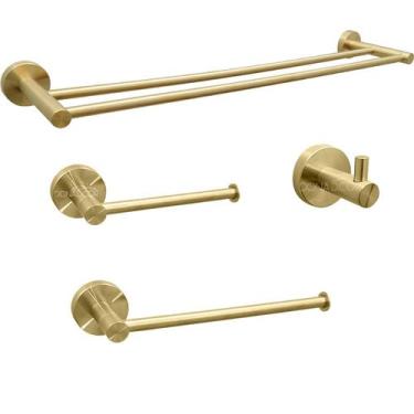 Imagem de Kit De Banheiro Dourado Inox Escovado Acessorio Lavabo Porta Toalha Du