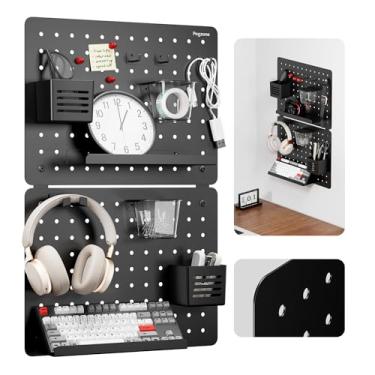 Imagem de PEGZONE Kit combinado de Pegboard, organizador de parede de quadro de metal, 2 peças de quadro de pegboard e 13 acessórios para pendurar modulares, painéis de exibição de quadro para casa, escritório,